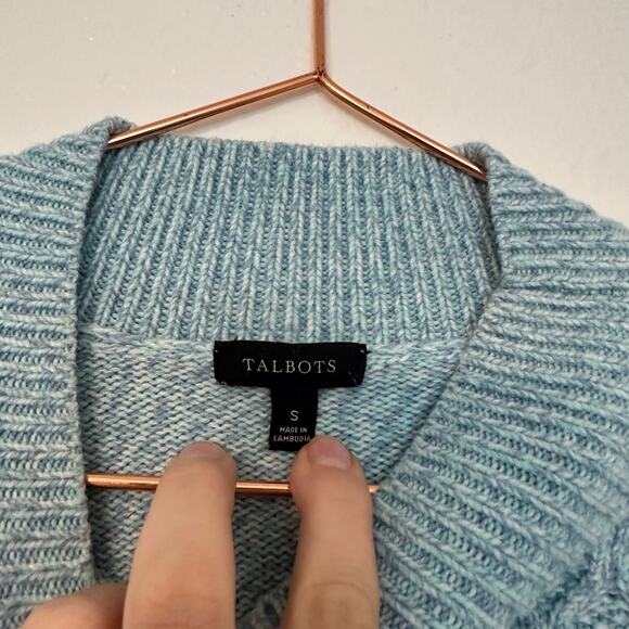 Talbots honeycomb high low mock neck sweater blue green size small - Picture 4 of 8